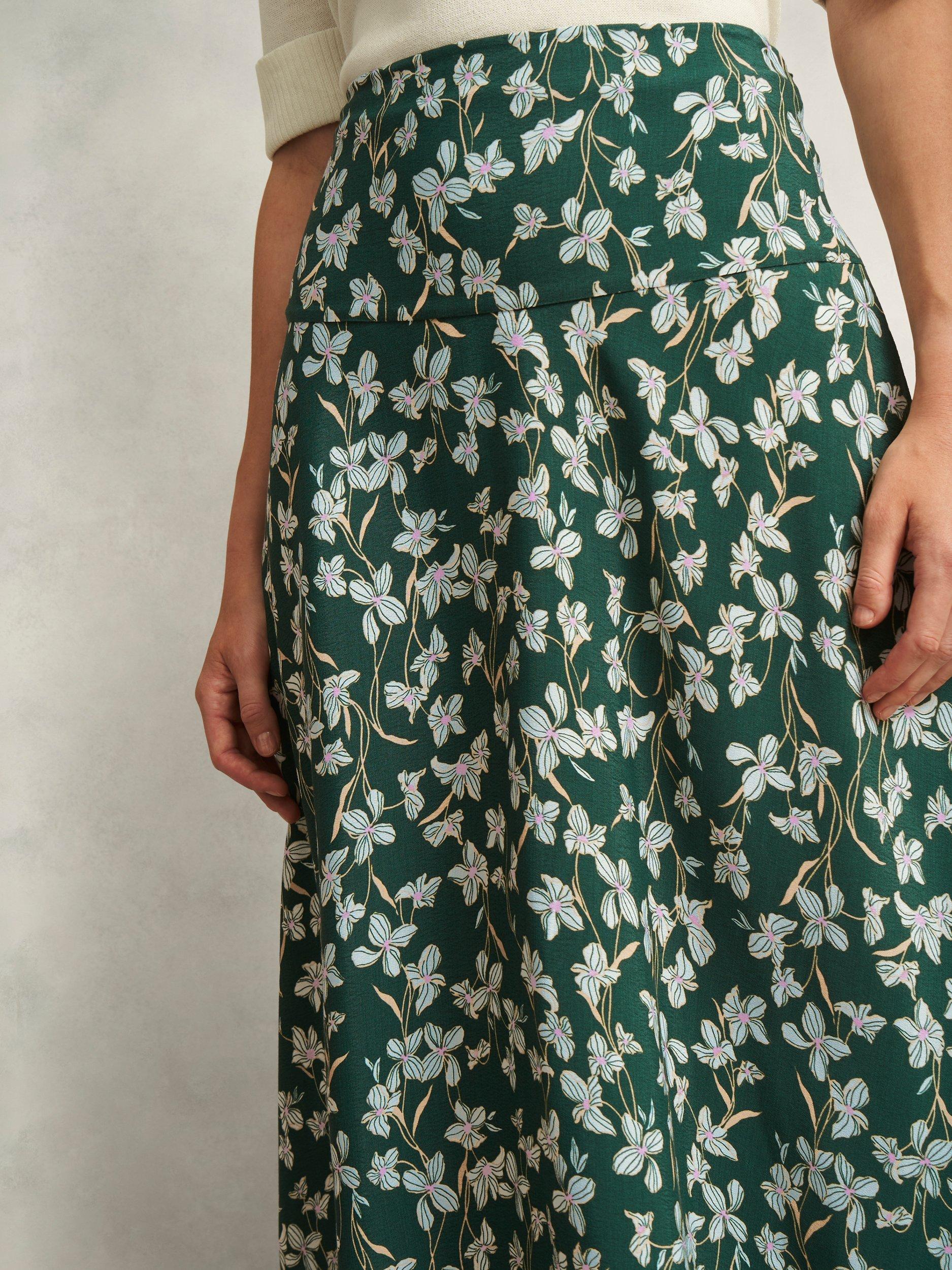 Product image 3 of 5, which shows Hobbs Kiara Floral A-Line Midi Skirt, Green/Multi, 10