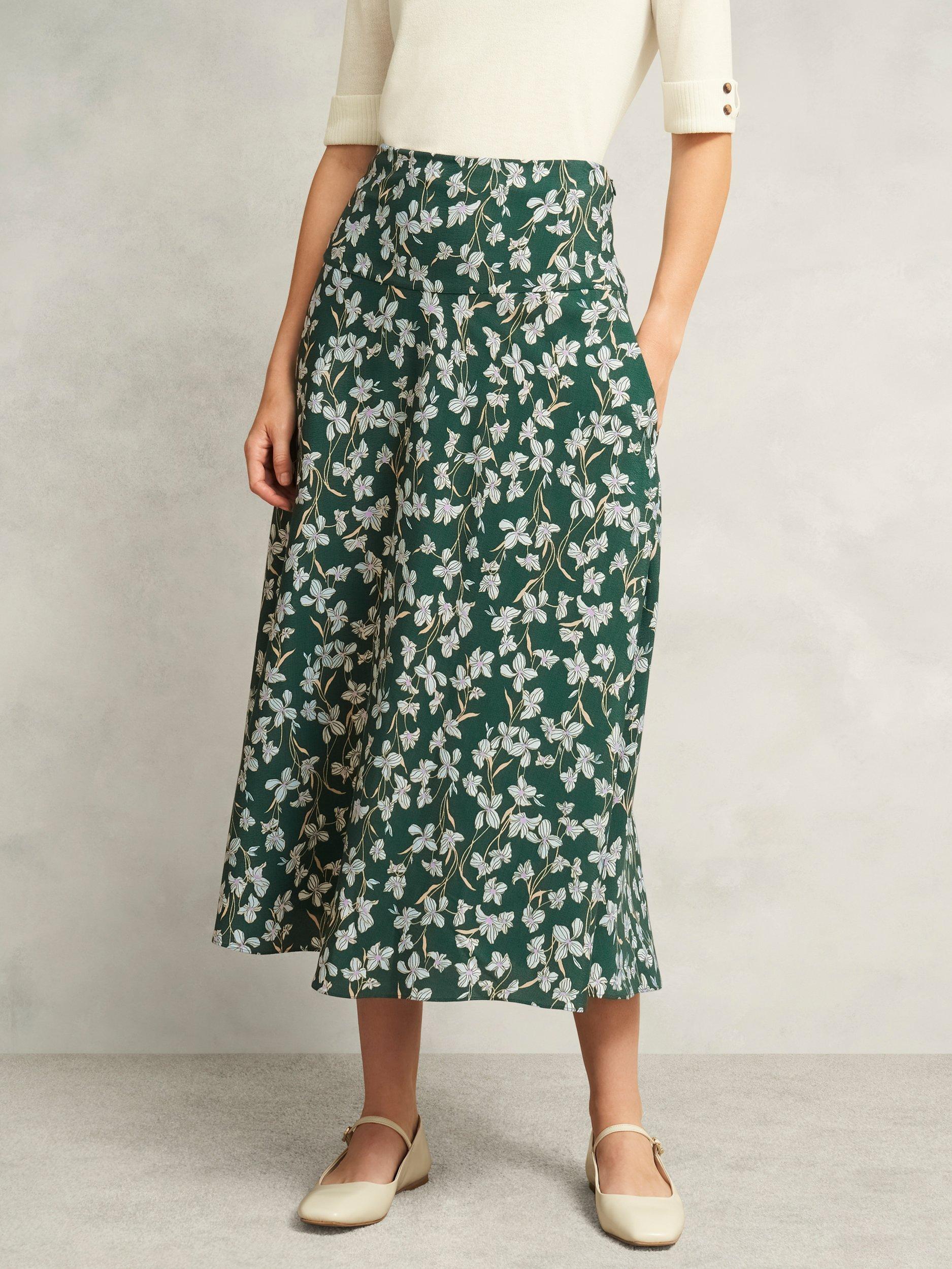Product image 5 of 5, which shows Hobbs Kiara Floral A-Line Midi Skirt, Green/Multi, 10