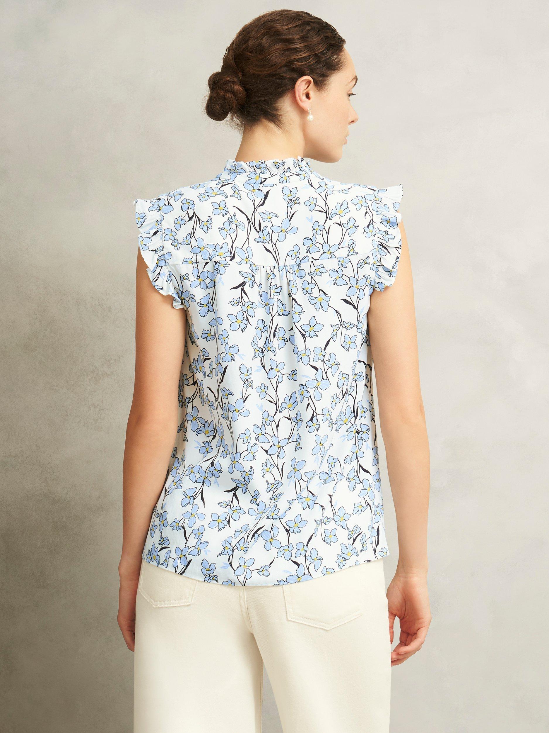 Product image 2 of 5, which shows Hobbs Jules Floral Sleeveless V-Neck Blouse, Ivory/Blue, 10