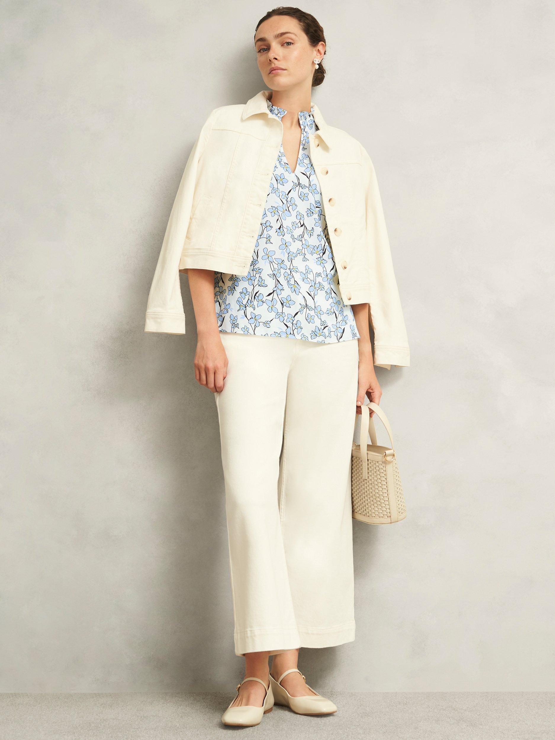 Product image 5 of 5, which shows Hobbs Jules Floral Sleeveless V-Neck Blouse, Ivory/Blue, 10
