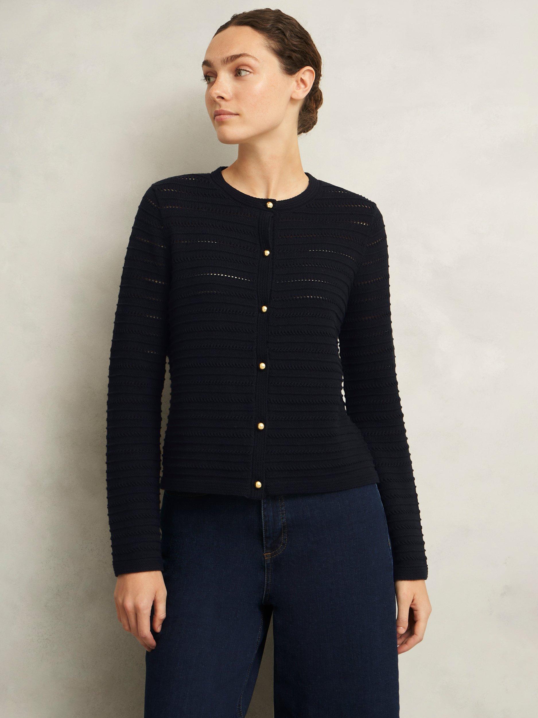Product image 1 of 5, which shows Hobbs Amber Crew Neck Button Up Cotton Knit Cardigan, Hobbs Navy, L