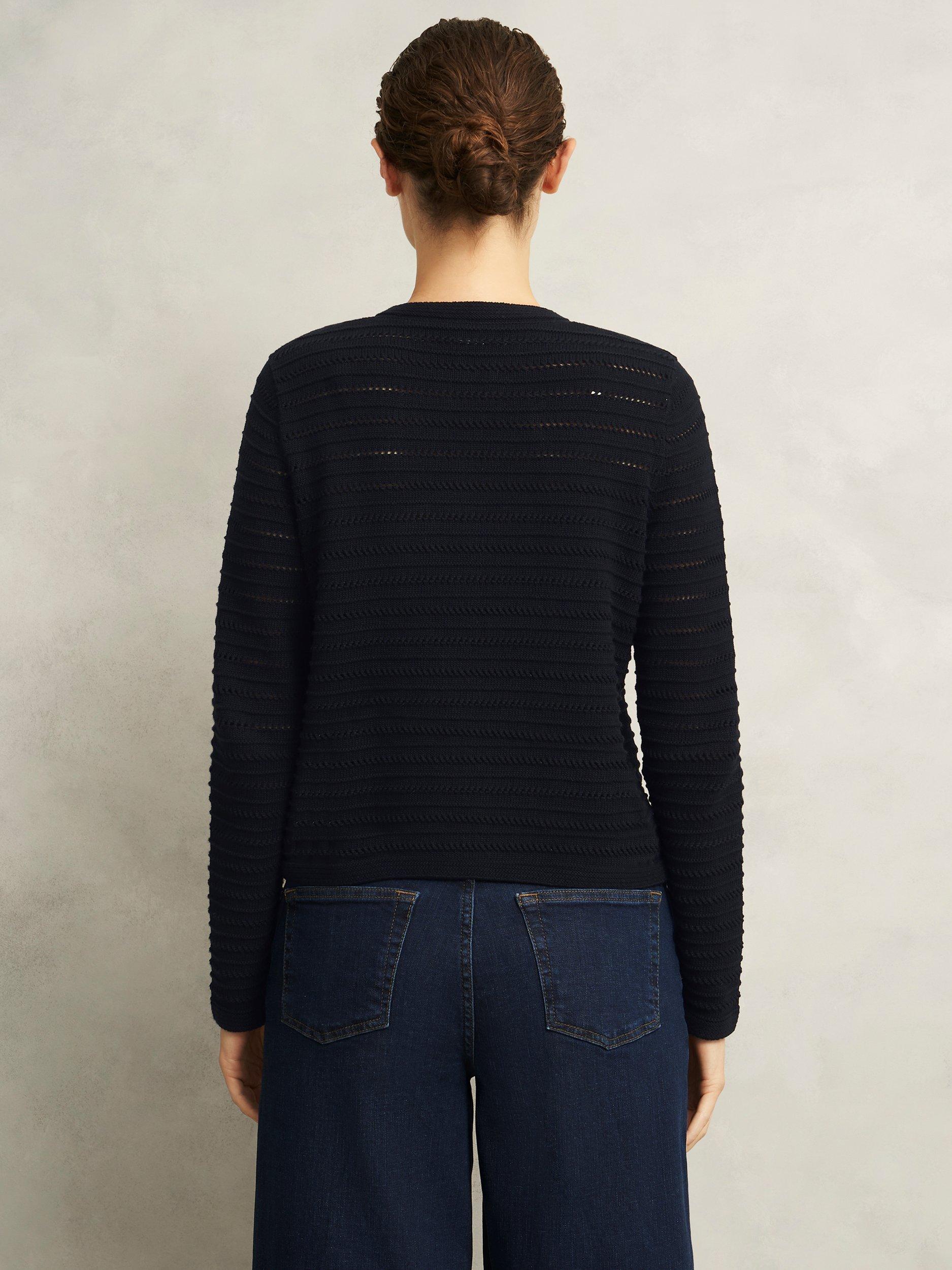 Product image 2 of 5, which shows Hobbs Amber Crew Neck Button Up Cotton Knit Cardigan, Hobbs Navy, L