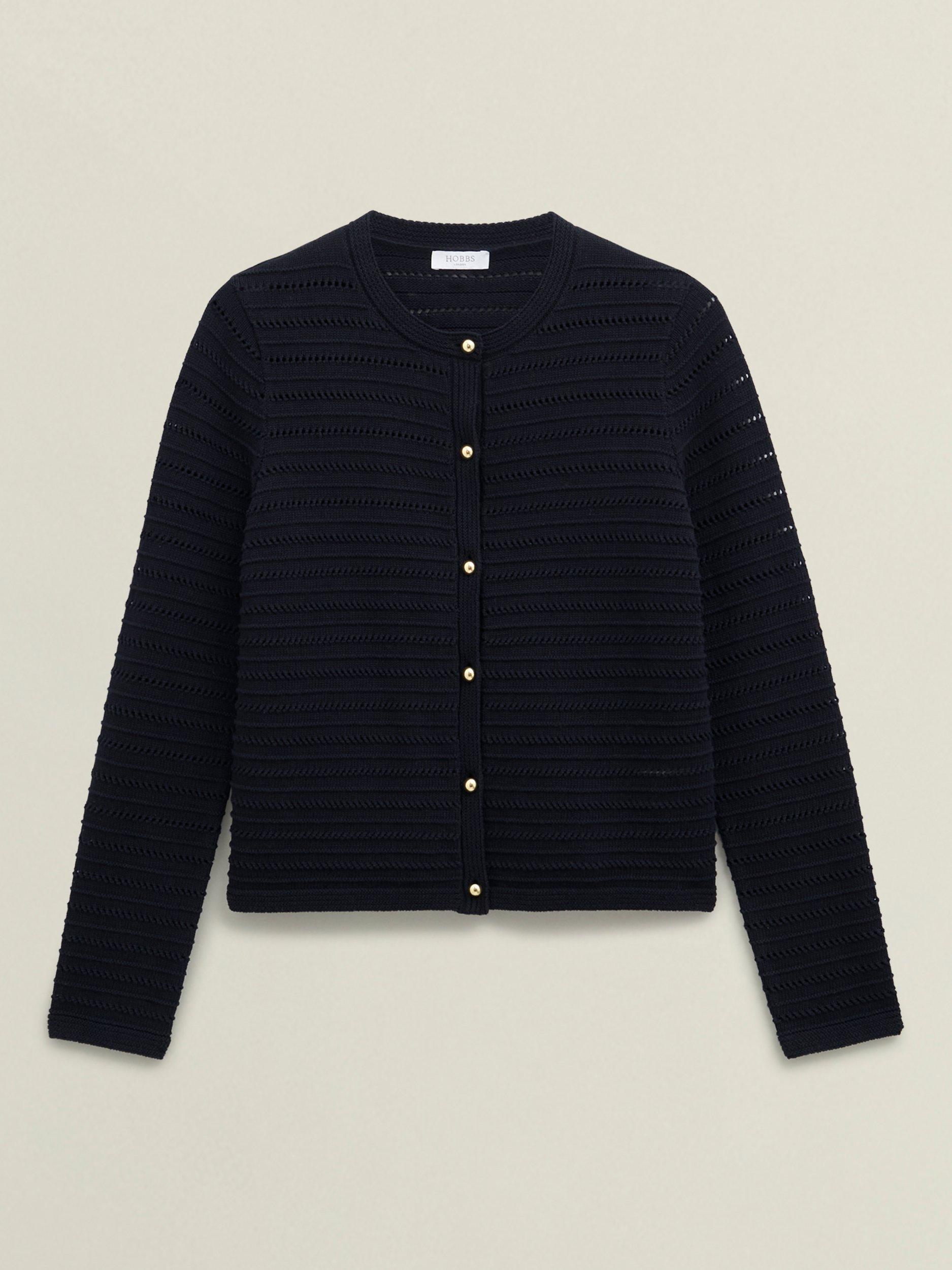 Product image 4 of 5, which shows Hobbs Amber Crew Neck Button Up Cotton Knit Cardigan, Hobbs Navy, L