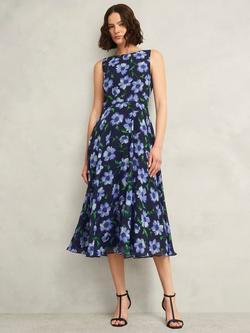 Hobbs Carly Floral Sleeveless Fit And Flare Midi Dress, Midnight/Multi
