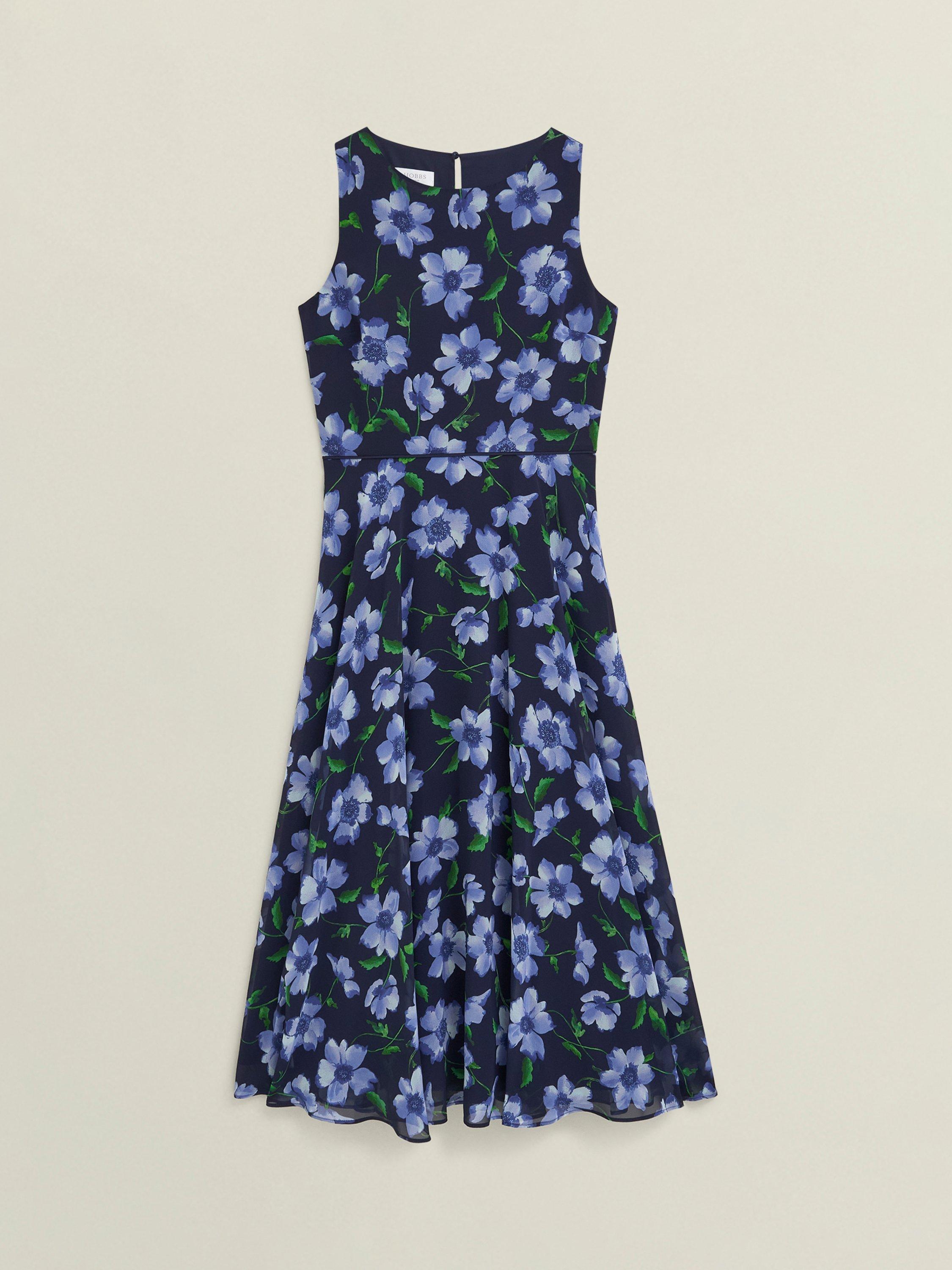 Product image 4 of 5, which shows Hobbs Carly Floral Sleeveless Fit And Flare Midi Dress, Midnight/Multi, 12