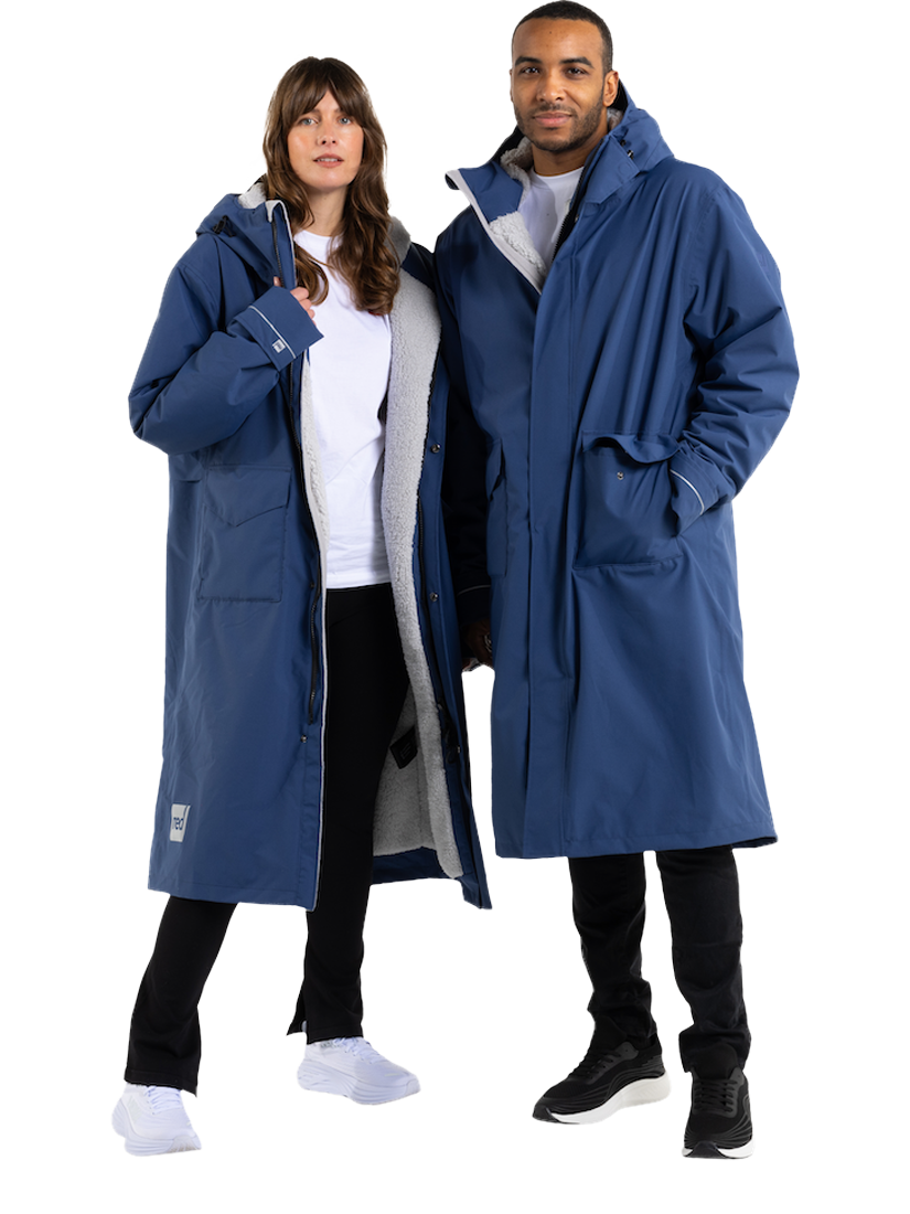 Product image 2 of 9, which shows Red Unisex EVO Pro Slimline Waterproof Changing Robe Parka Jacket, Admiral Blue, S