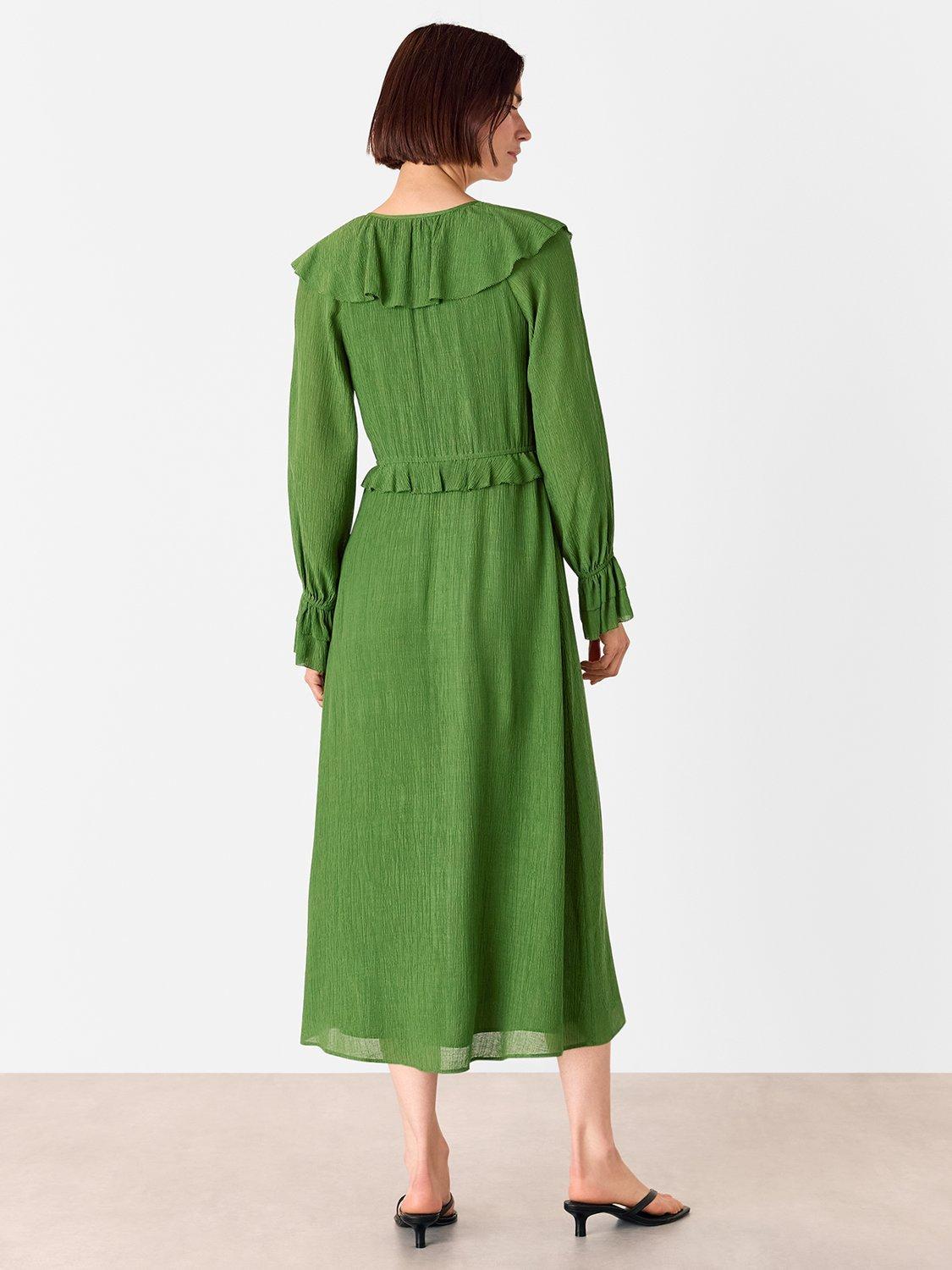 Product image 2 of 5, which shows Whistles Frill Boho Midi Dress, Green, 6