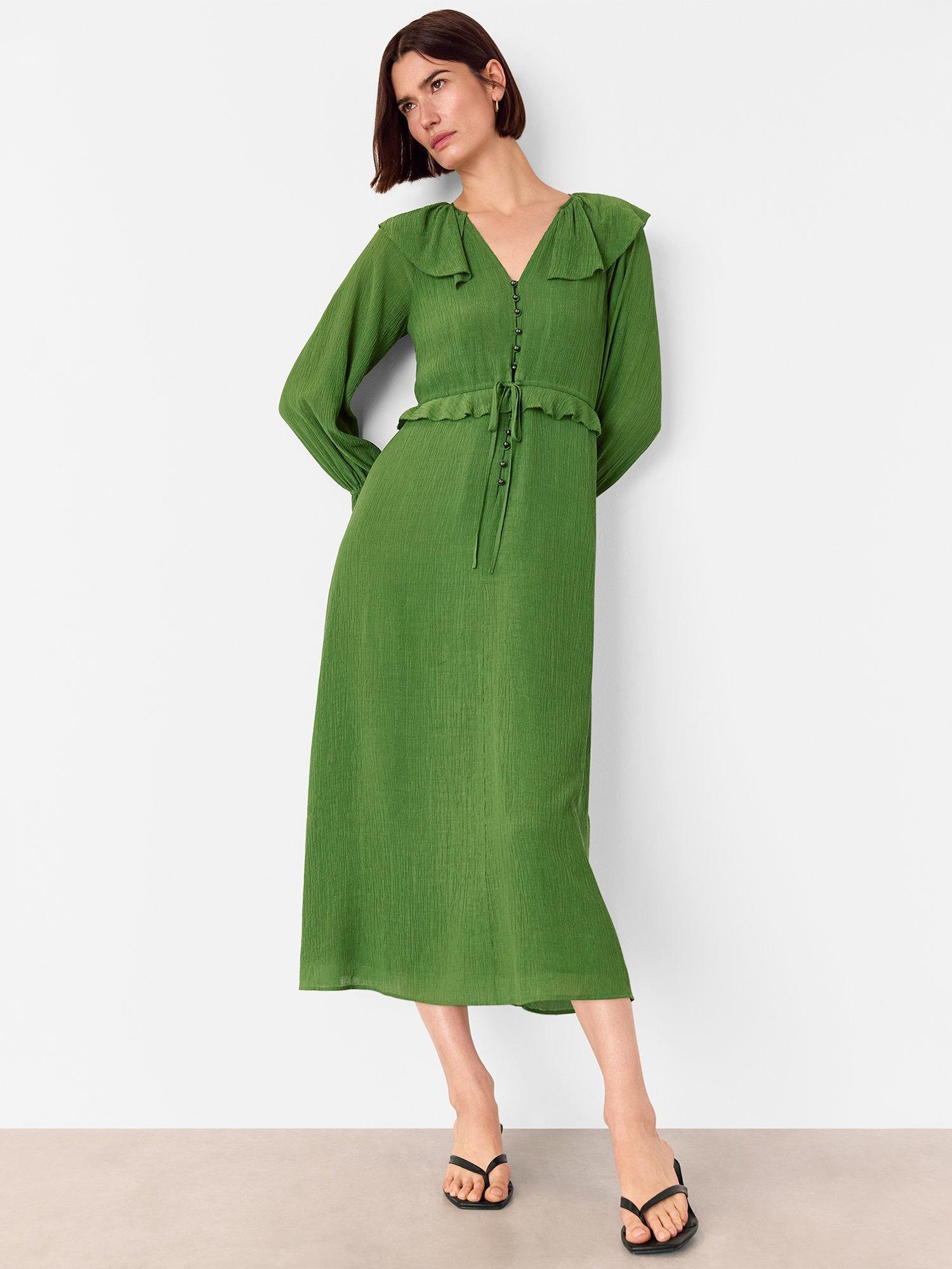 Product image 3 of 5, which shows Whistles Frill Boho Midi Dress, Green, 6