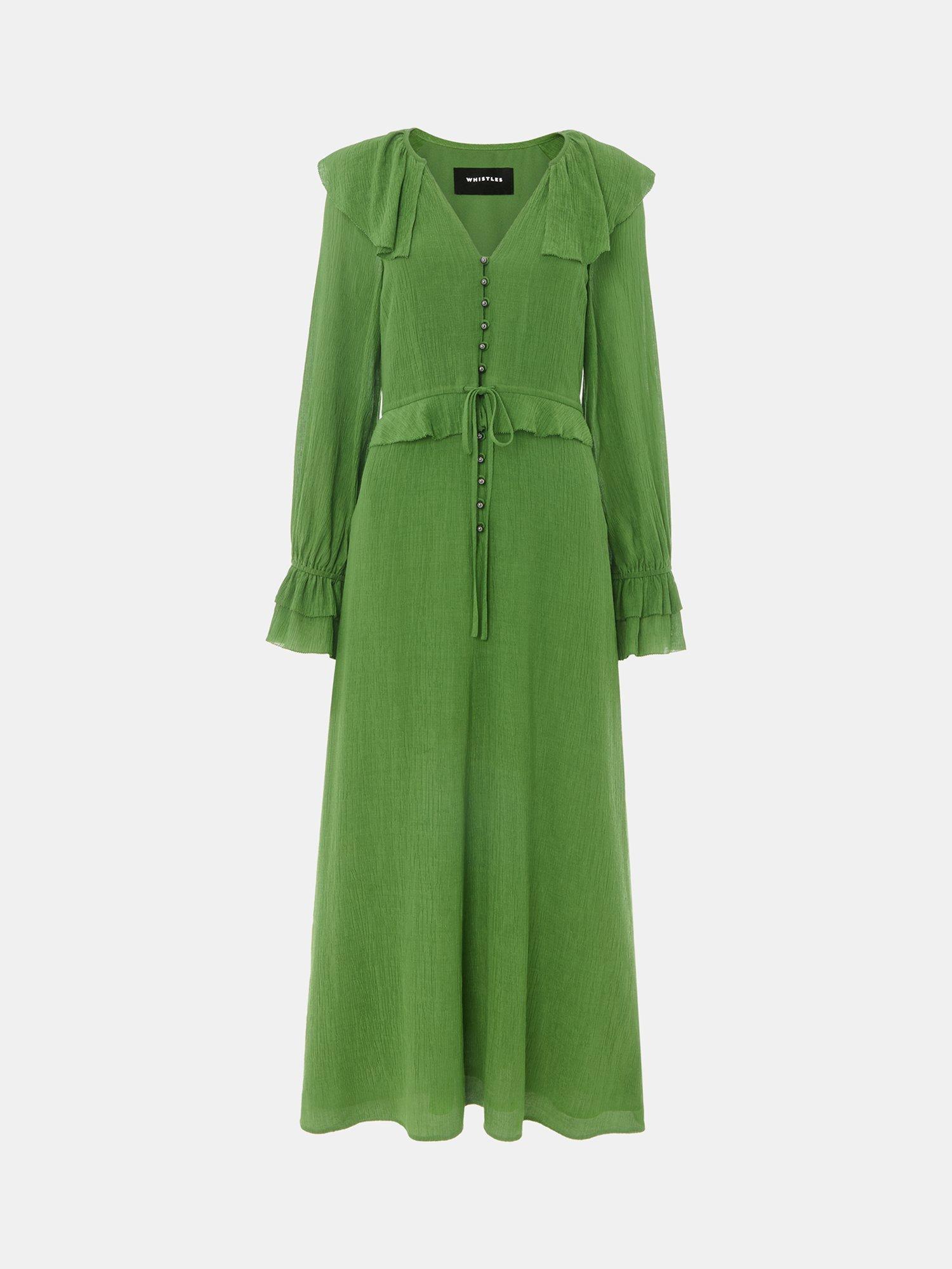 Product image 5 of 5, which shows Whistles Frill Boho Midi Dress, Green, 6