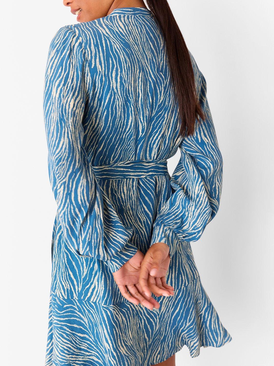 Product image 2 of 4, which shows Whistles Petite Zebra Flippy Mini Dress, Blue/Multi, 6Pt