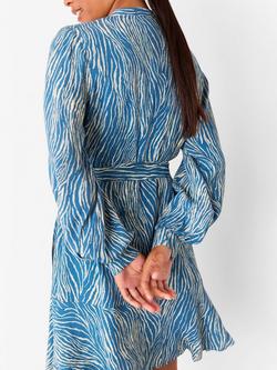 Whistles Petite Zebra Flippy Mini Dress, Blue/Multi - view 2, Blue/Multi