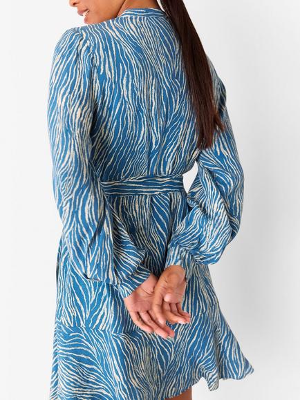 Whistles Petite Zebra Flippy Mini Dress, Blue/Multi - view 2, Blue/Multi