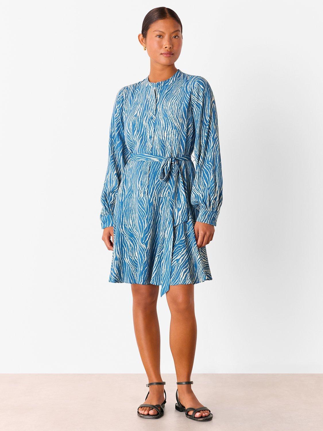 Product image 3 of 4, which shows Whistles Petite Zebra Flippy Mini Dress, Blue/Multi, 6Pt