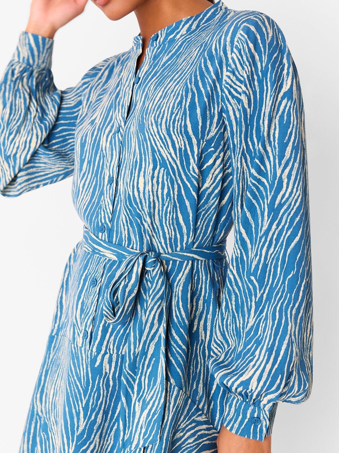 Product image 4 of 4, which shows Whistles Petite Zebra Flippy Mini Dress, Blue/Multi, 6Pt