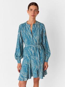 Whistles Zebra Print Flippy Mini Dress, Blue/Multi, Blue/Multi