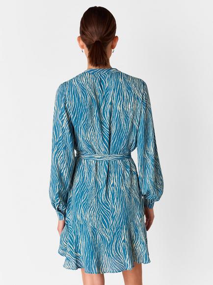 Whistles Zebra Print Flippy Mini Dress, Blue/Multi - view 2, Blue/Multi