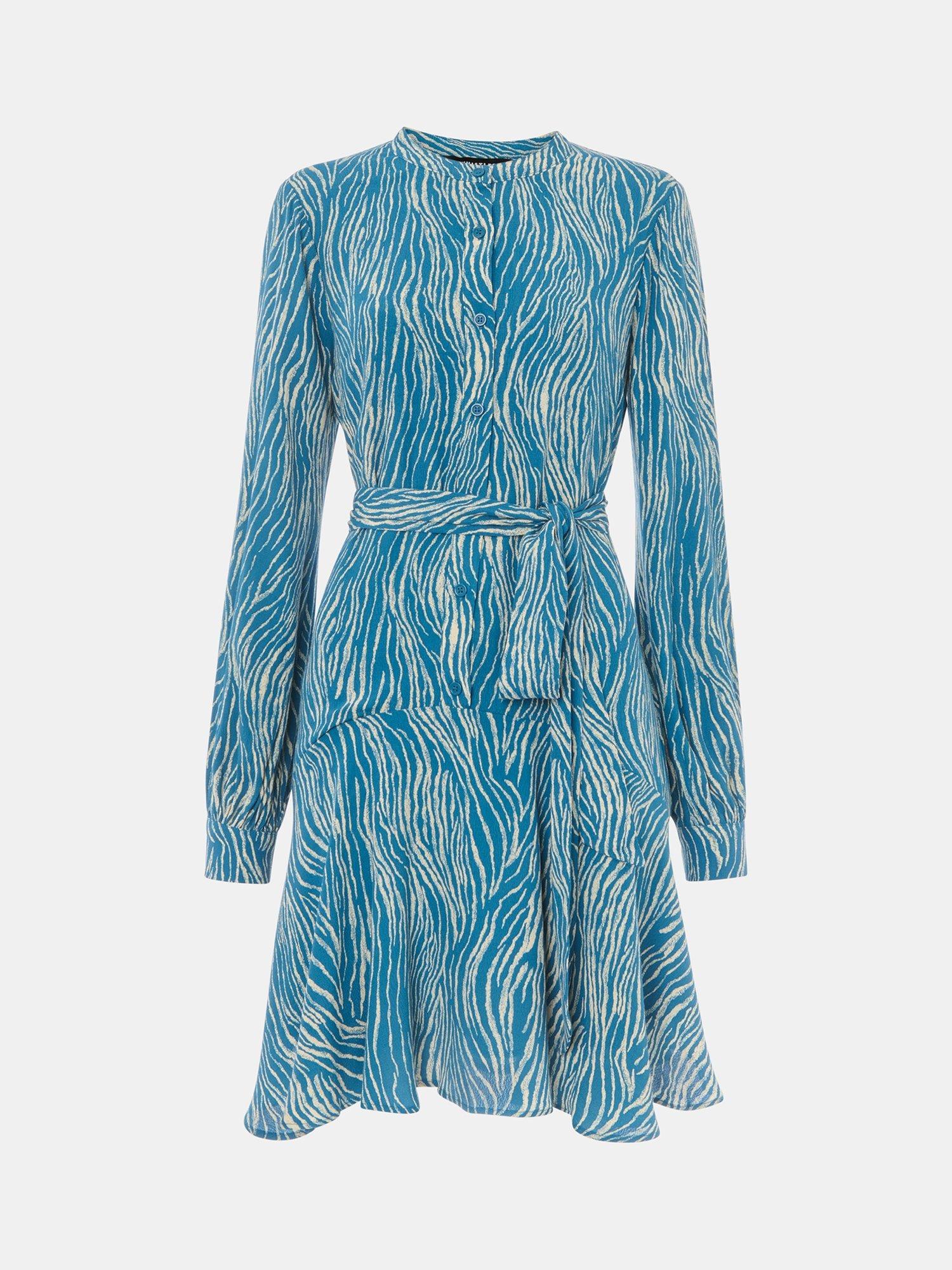 Product image 5 of 5, which shows Whistles Zebra Print Flippy Mini Dress, Blue/Multi, 6