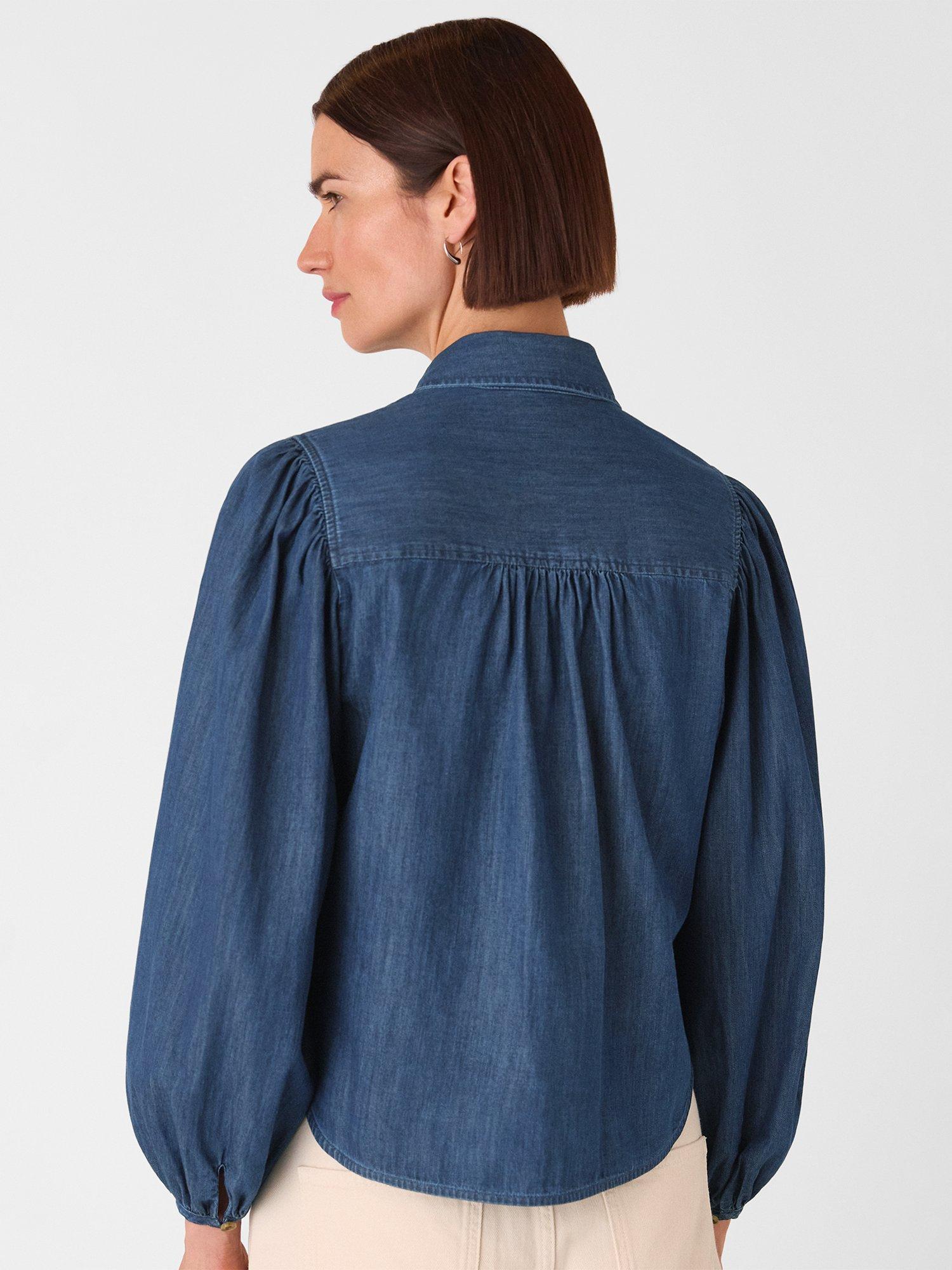 Product image 2 of 5, which shows Whistles Chambray Cotton Collar Button Shirt, Denim, 6