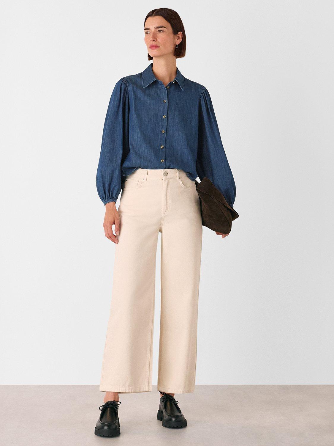 Product image 4 of 5, which shows Whistles Chambray Cotton Collar Button Shirt, Denim, 6