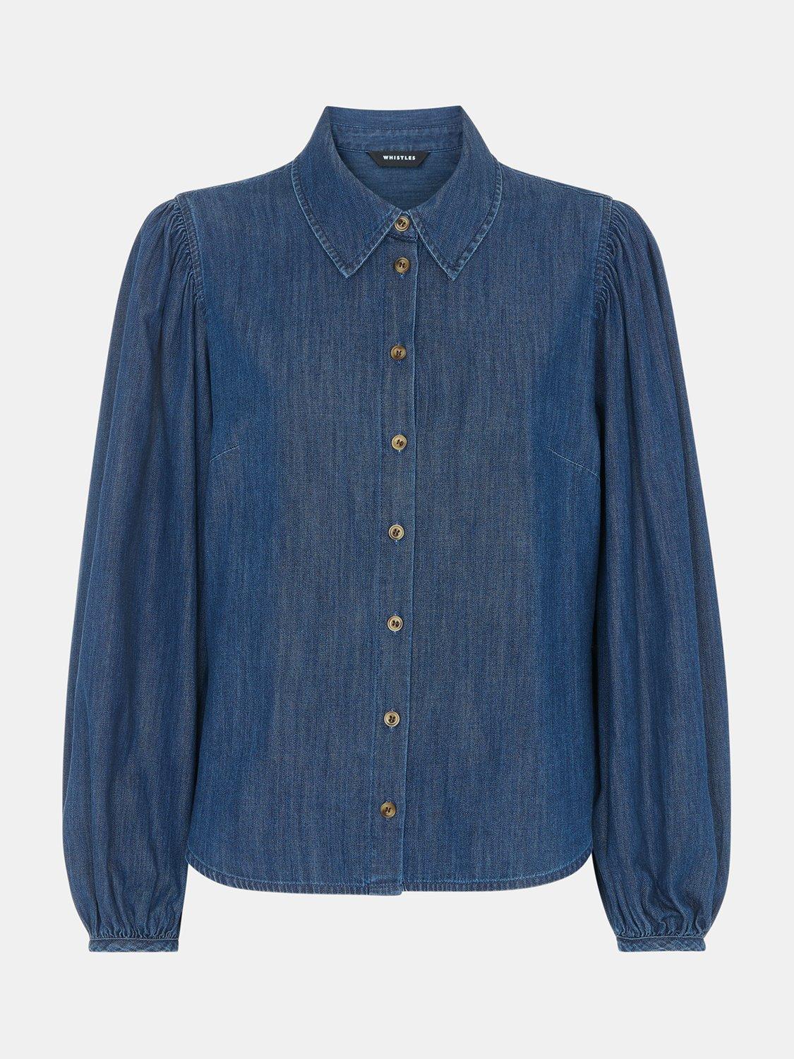 Product image 5 of 5, which shows Whistles Chambray Cotton Collar Button Shirt, Denim, 6