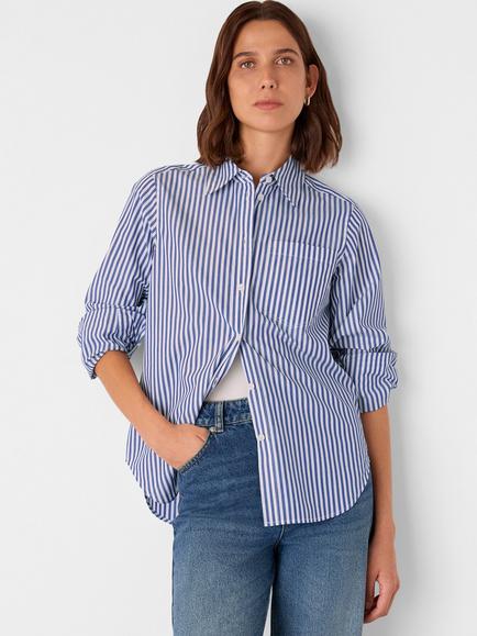 Whistles Relaxed Fit Stripe Shirt, Blue/White, Blue/White