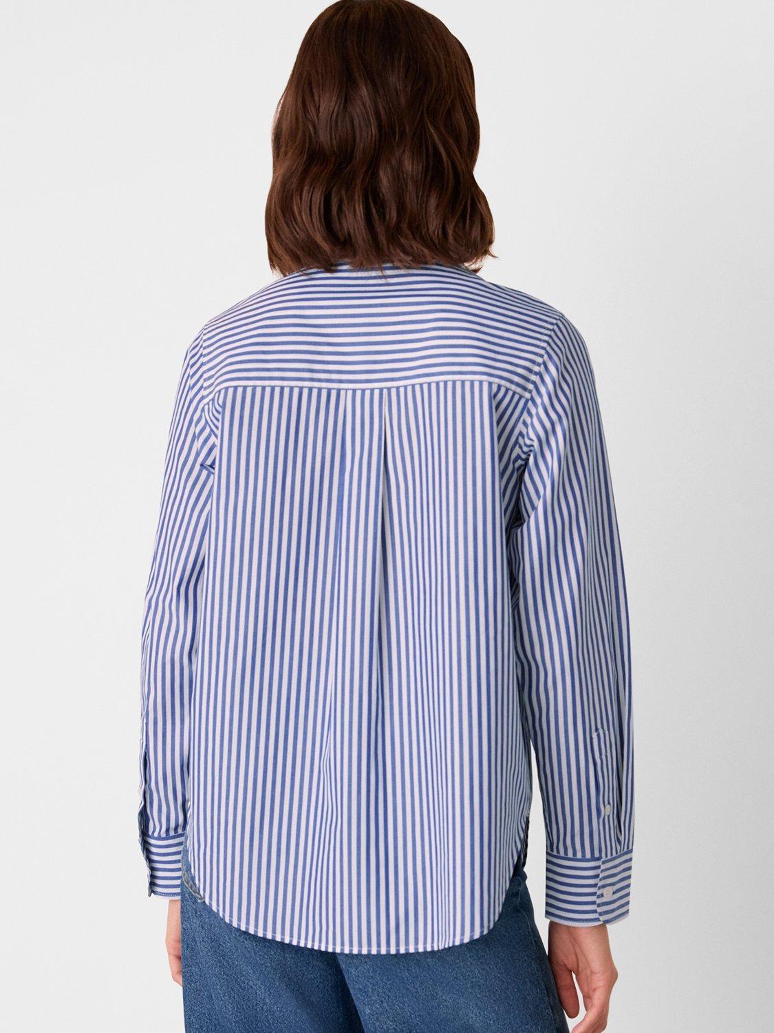 Product image 2 of 5, which shows Whistles Relaxed Fit Stripe Shirt, Blue/White, 6