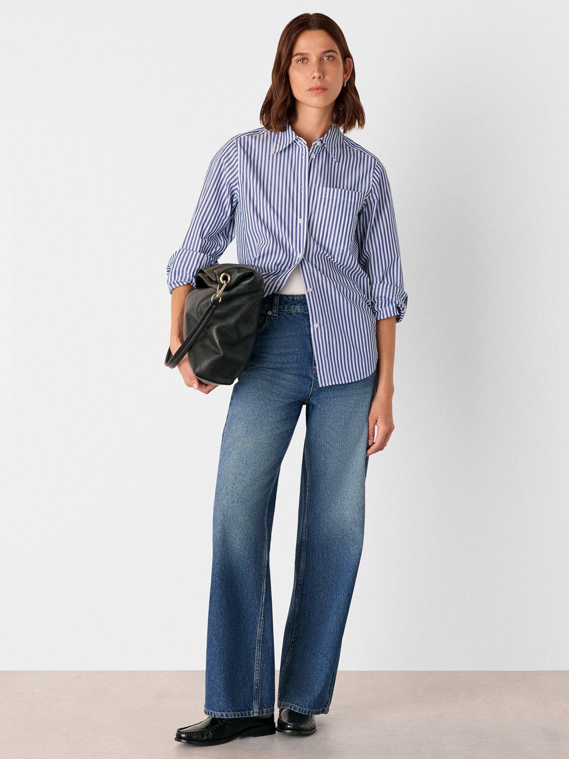 Product image 3 of 5, which shows Whistles Relaxed Fit Stripe Shirt, Blue/White, 6