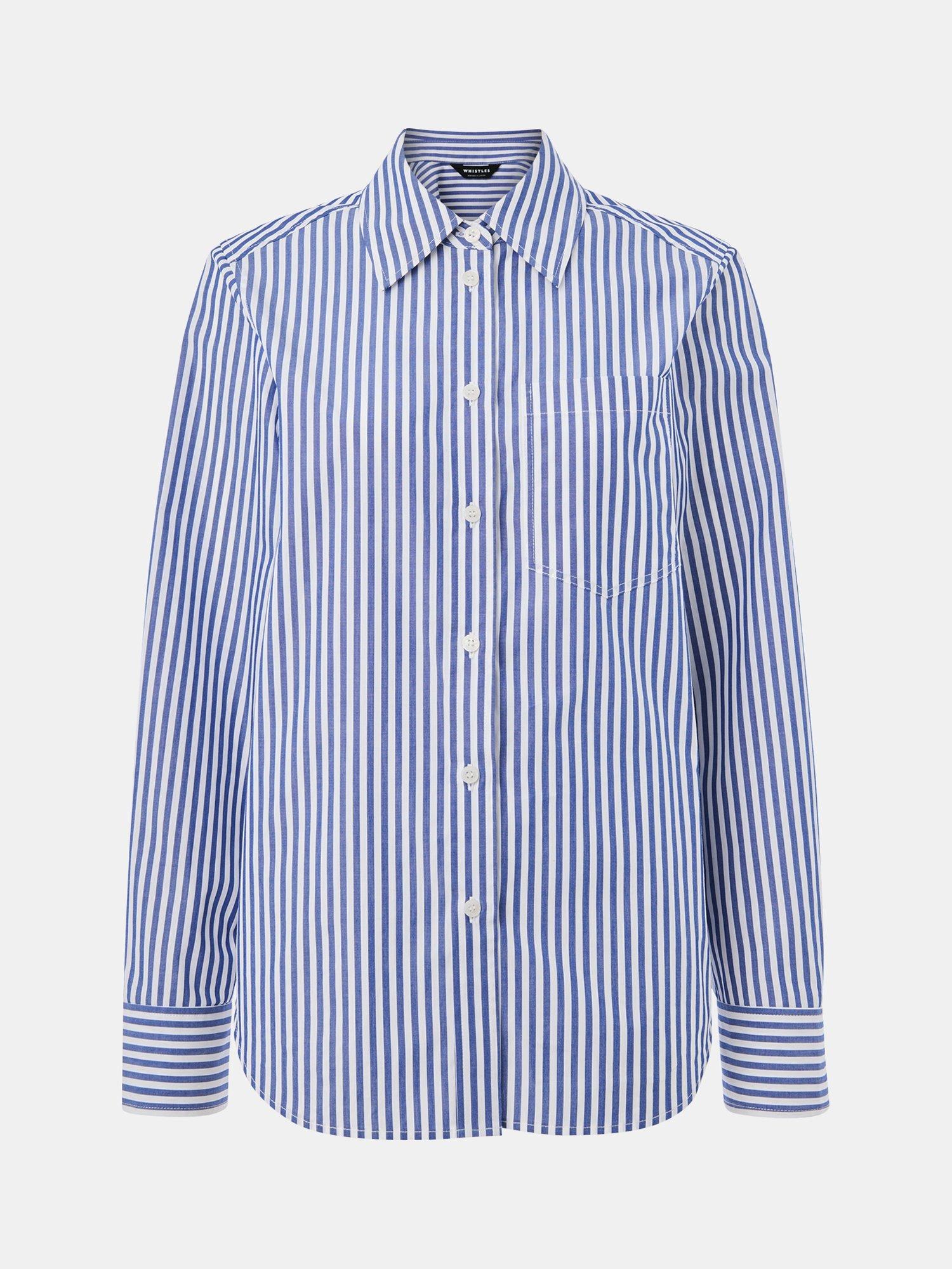 Product image 5 of 5, which shows Whistles Relaxed Fit Stripe Shirt, Blue/White, 6