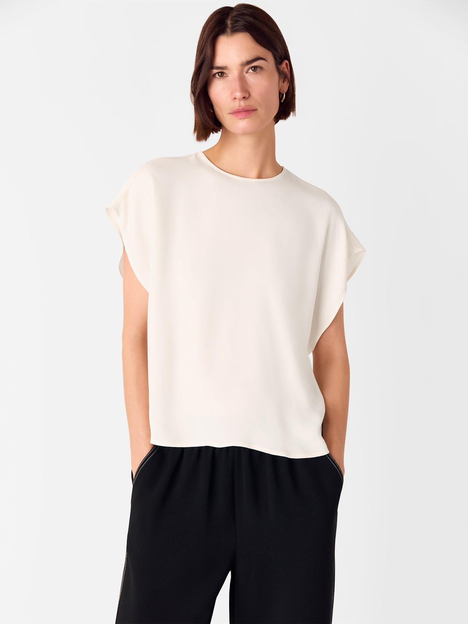 Product image 1 of 5, which shows Whistles Crepe Top, Ivory, 6