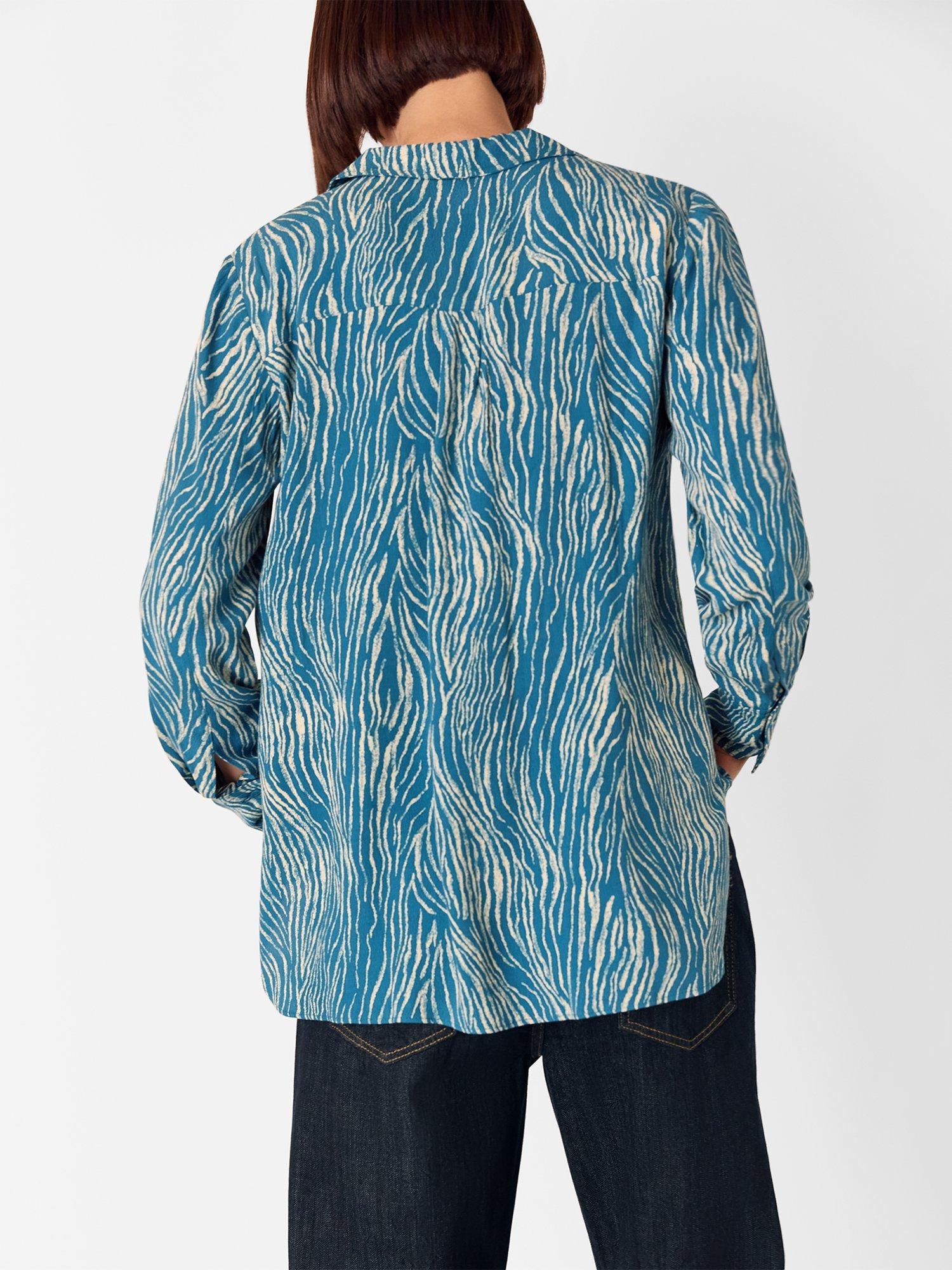 Product image 2 of 5, which shows Whistles Zebra Long Sleeve Shirt, Blue/Multi, 6