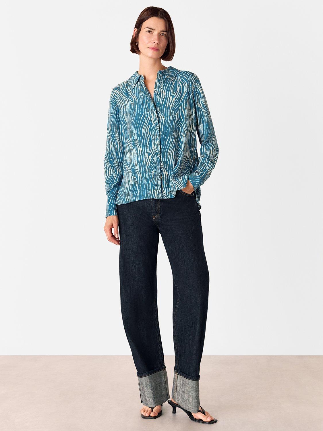 Product image 3 of 5, which shows Whistles Zebra Long Sleeve Shirt, Blue/Multi, 6