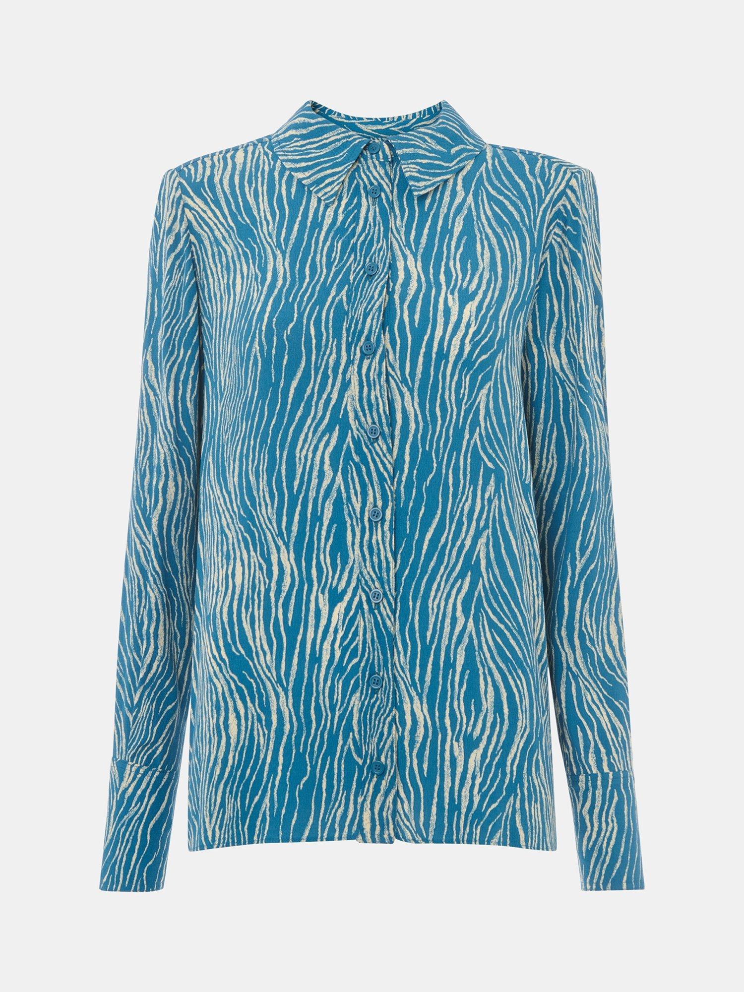 Product image 5 of 5, which shows Whistles Zebra Long Sleeve Shirt, Blue/Multi, 6