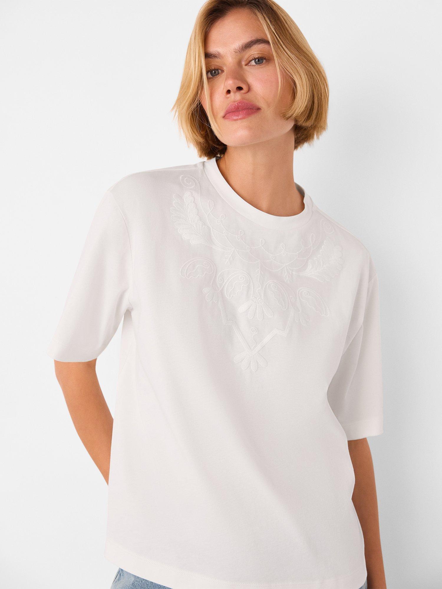 Product image 1 of 5, which shows Whistles Embroidered Cotton T-Shirt, White, XS