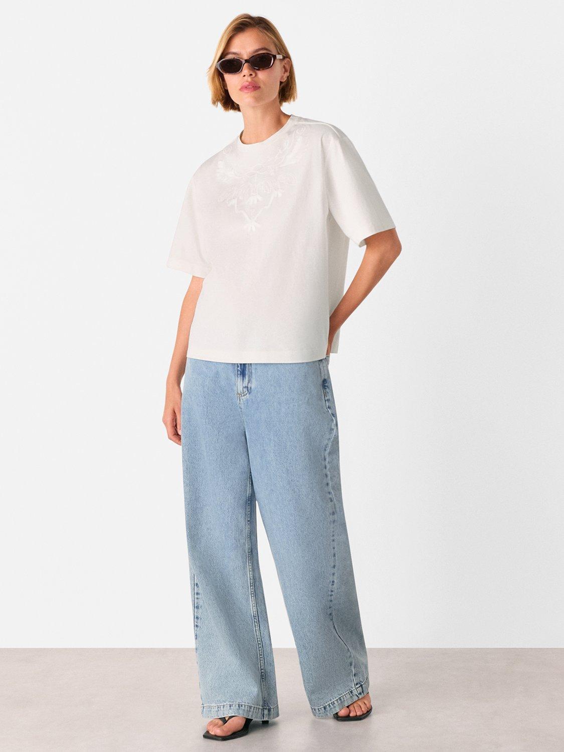 Product image 3 of 5, which shows Whistles Embroidered Cotton T-Shirt, White, XS