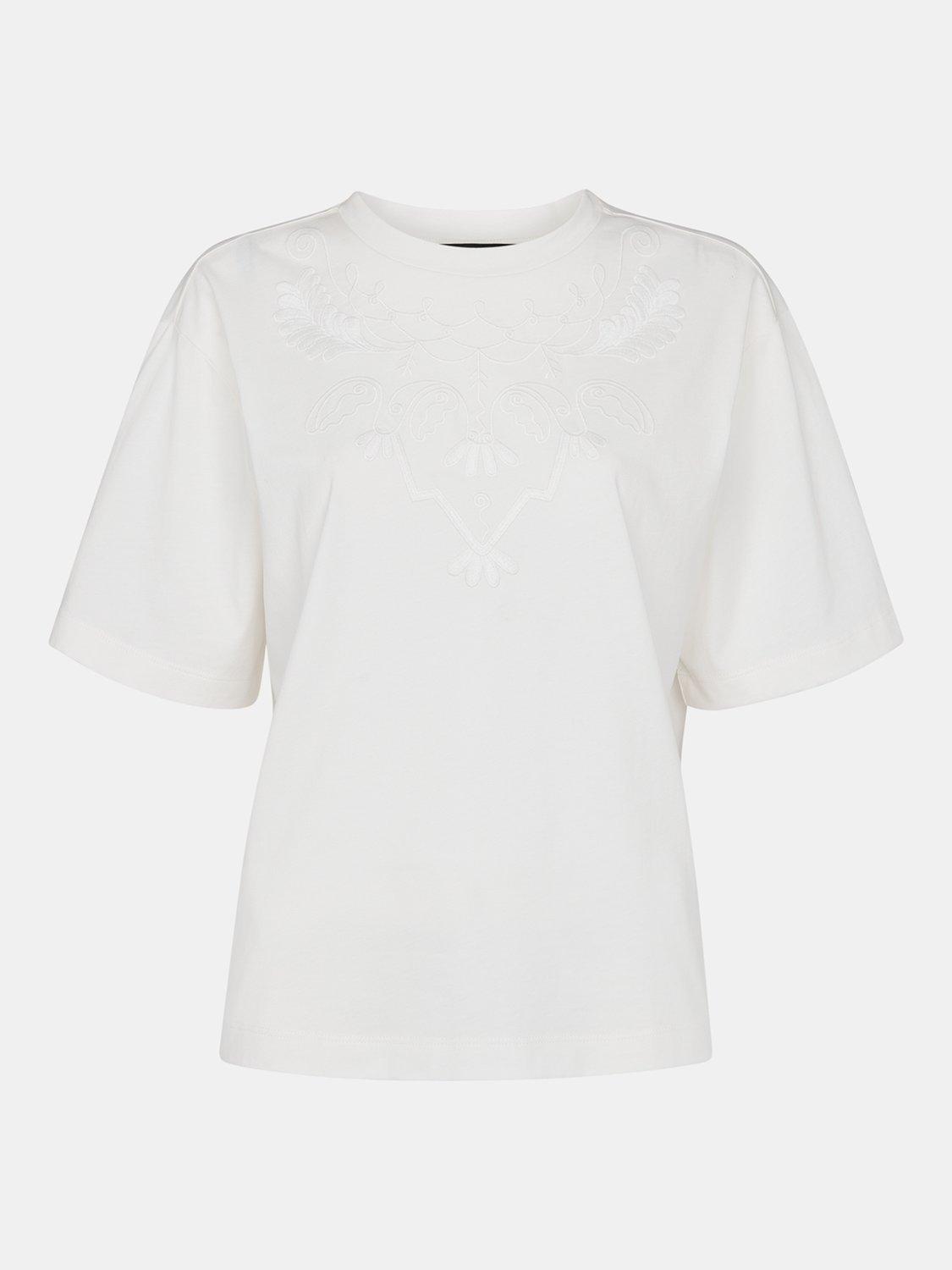 Product image 5 of 5, which shows Whistles Embroidered Cotton T-Shirt, White, XS