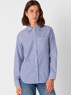 Whistles Petite Relaxed Fit Stripe Shirt, Blue/White, Blue/White
