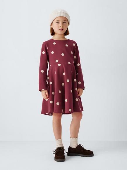 John Lewis Kids' Polka Dot Jersey Dress, Multi - view 2, Multi