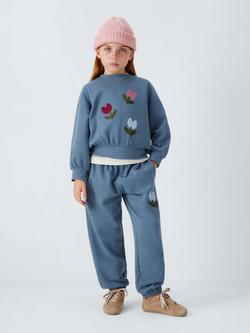 John Lewis Kids' Embroidered Tulip Joggers, Blue - view 2, Blue