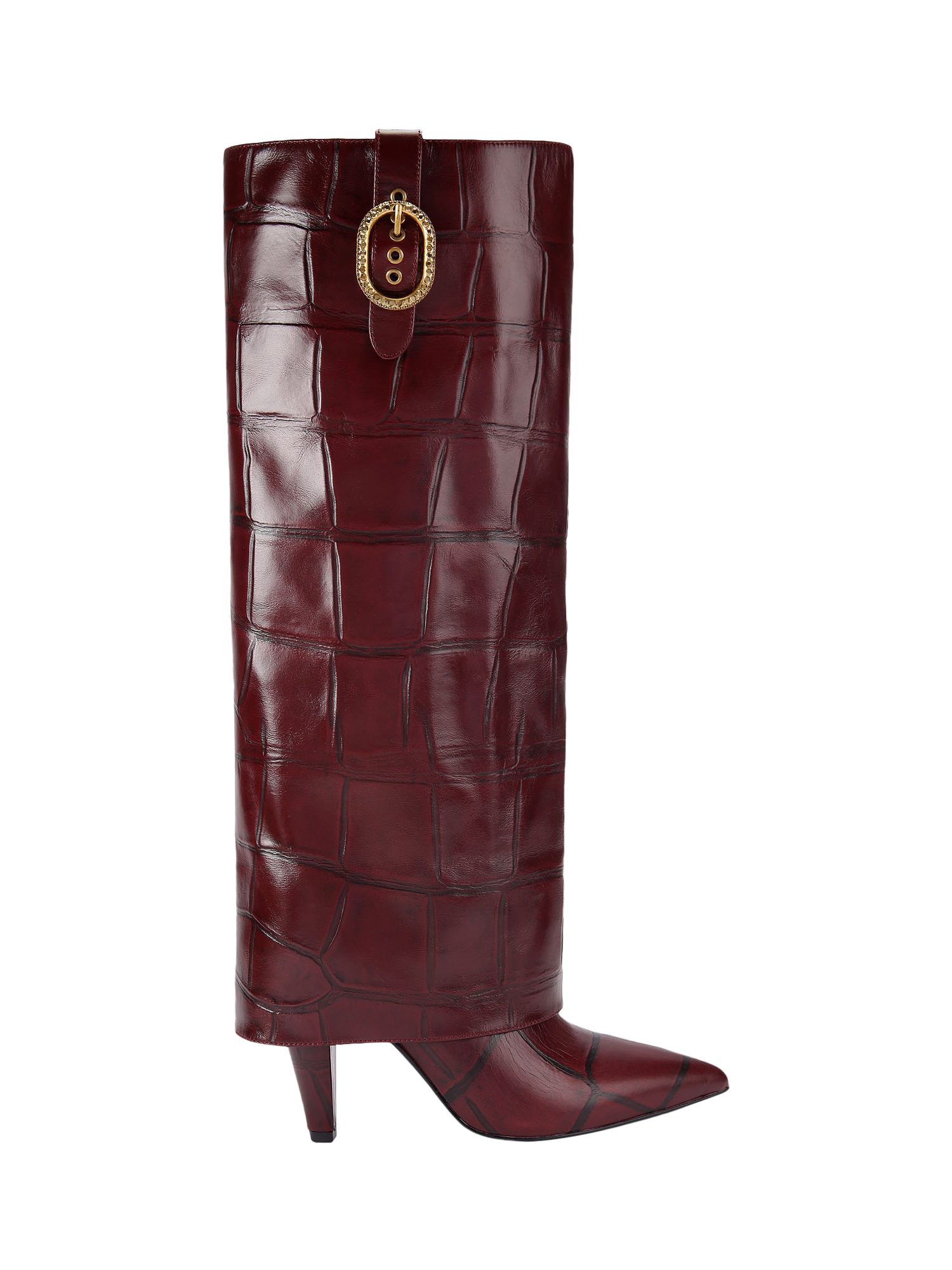 Product image 1 of 4, which shows Kurt Geiger London Fold Over Tall Boots, Wine, 3