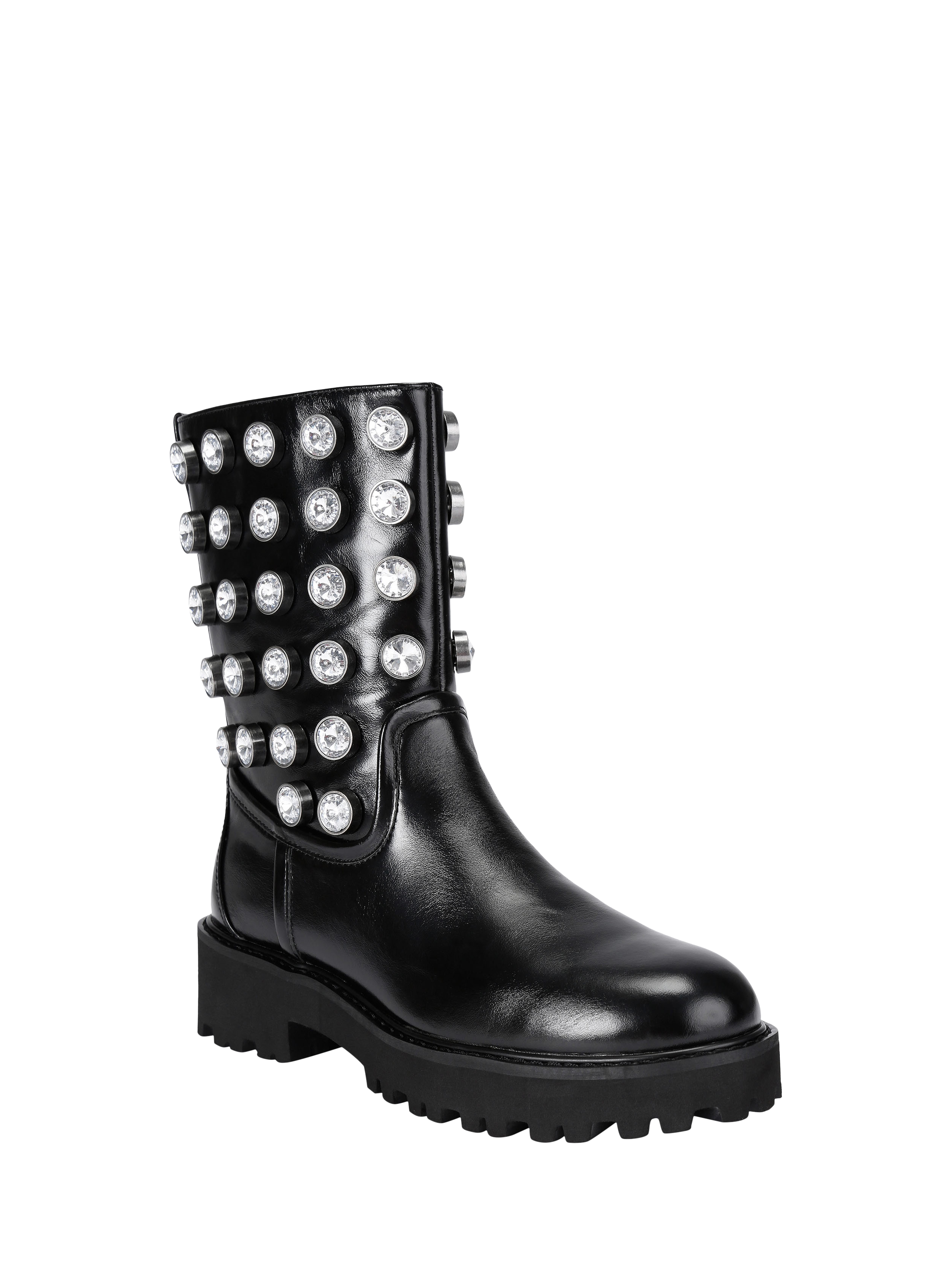 Product image 2 of 4, which shows Kurt Geiger London Octavia Leather Stud Ankle Boots, Black, 3