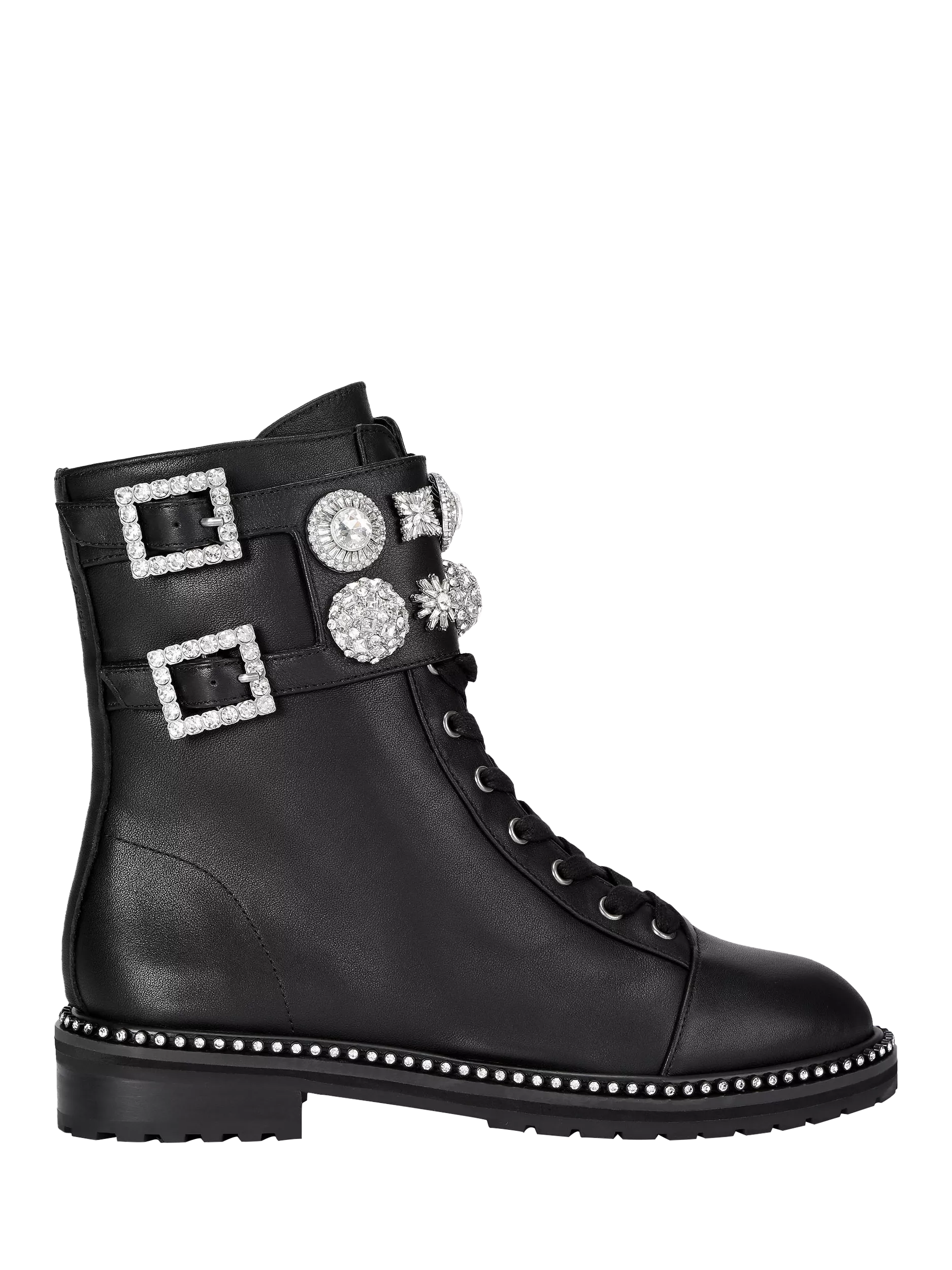 Kurt Geiger London Stoop Leather Embellished Combat Boots, Black