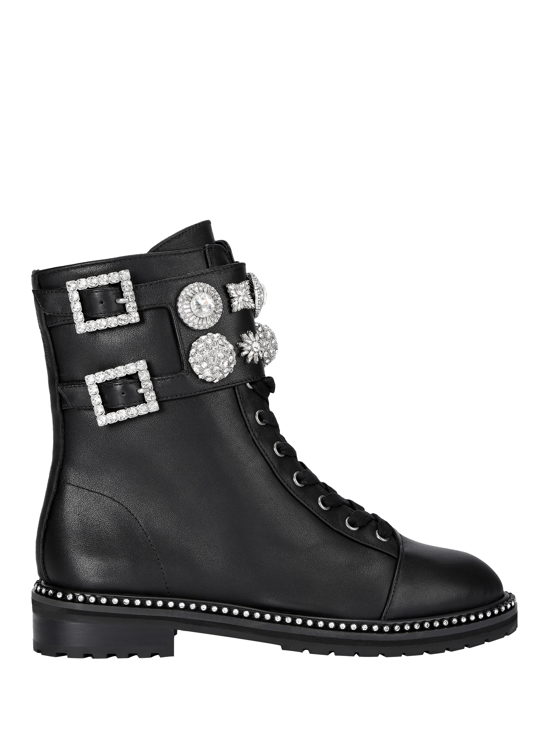 Kurt Geiger London Stoop Leather Embellished Combat Boots, Black