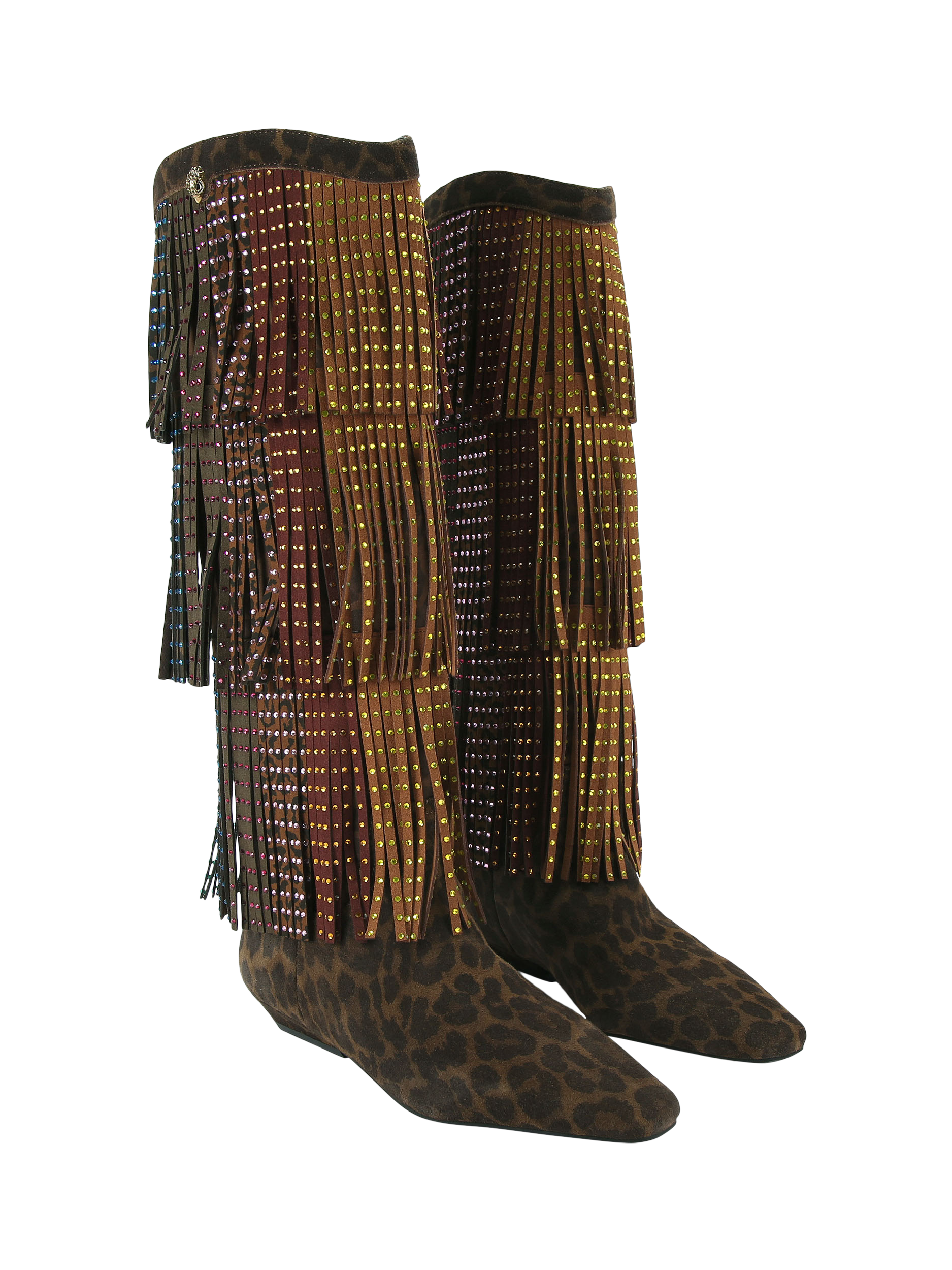 Kurt Geiger London Western Fringe Pull On Suede Cowboy Boots, Multi