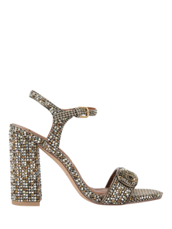 Kurt Geiger London Kensington Langley High Heel Embellished Houndstooth Sandals, Beige Comb, Beige Comb