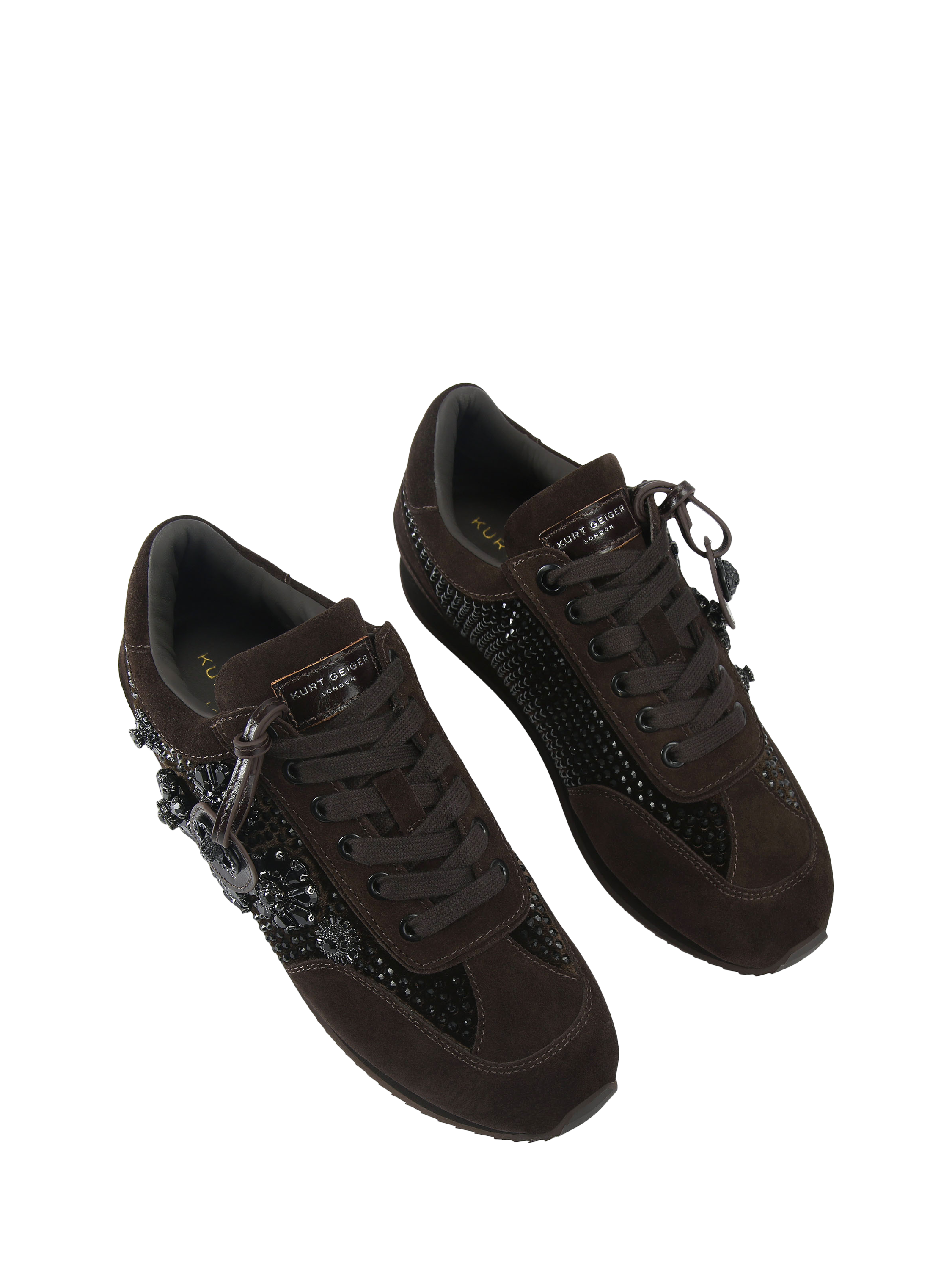 Kurt Geiger London Chelsea Jewel Tag Trainers, Dark Brown