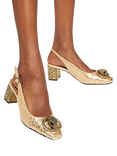 Kurt Geiger London Chelsea Embellished Block Heeled Slingback Courts, Gold
