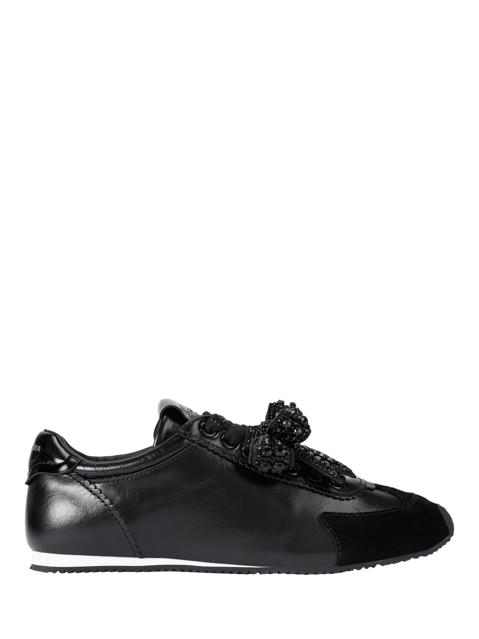 Product image 1 of 5, which shows Kurt Geiger London Islington Bow Leather Trainers, Black, 3