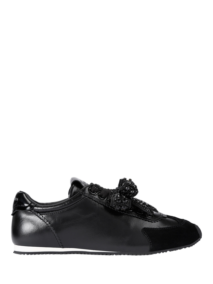 Kurt Geiger London Islington Bow Leather Trainers, Black, Black