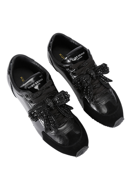 Kurt Geiger London Islington Bow Leather Trainers, Black - view 2, Black