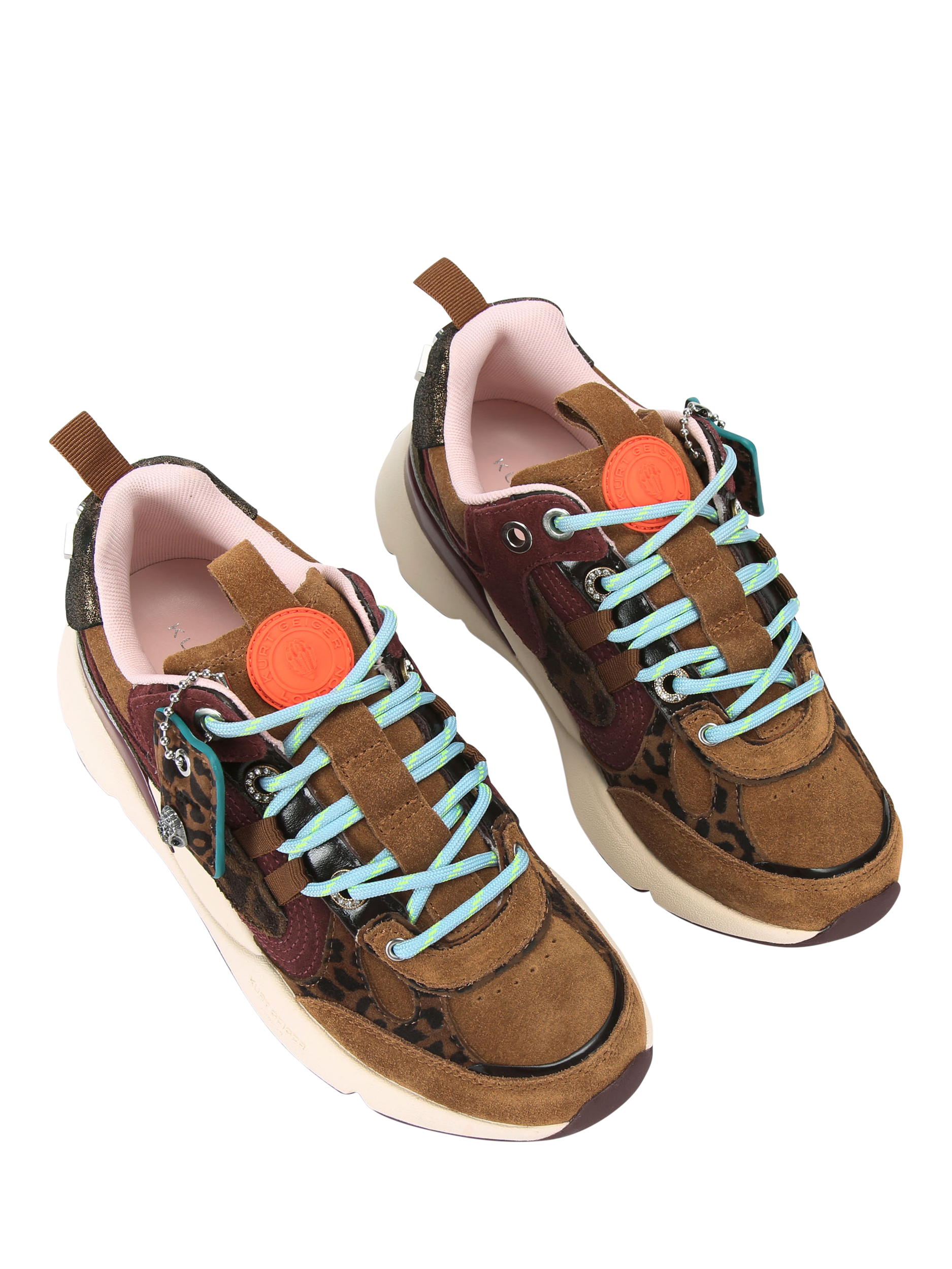 Product image 2 of 4, which shows Kurt Geiger London Kurt Lace Up Trainers, Brown/Oth, 3
